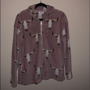 Peach Love Cow Skull Zip Up Jacket